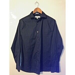 P C & D Mens Button Down Shirt M Black Stretch Casual Cotton Spandex Long Sleeve